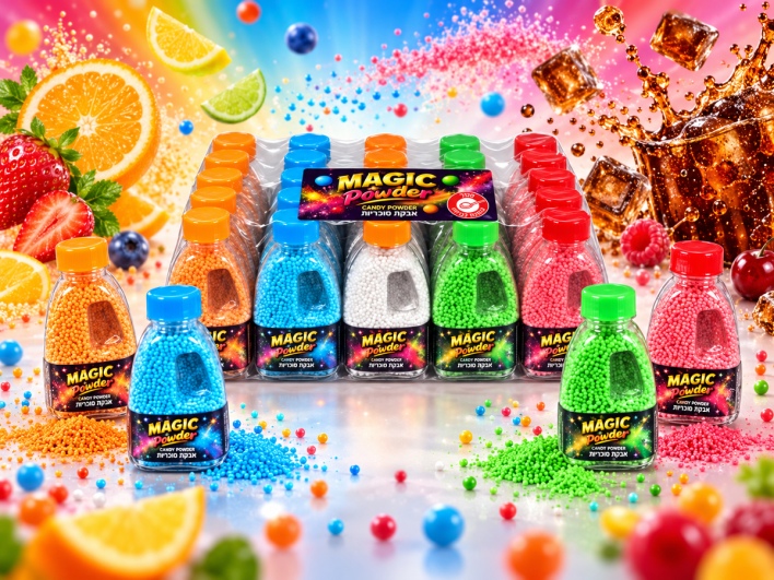 מה מסתתר בבקבוקונים? סוכריות בצורת אבקה של Magic Powder בטעמי פירות וקולה