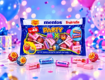 שלושה מותגים במארז אחד: מיקס ממתקים של Mentos, Chupa Chups ו-Fruit-tella
