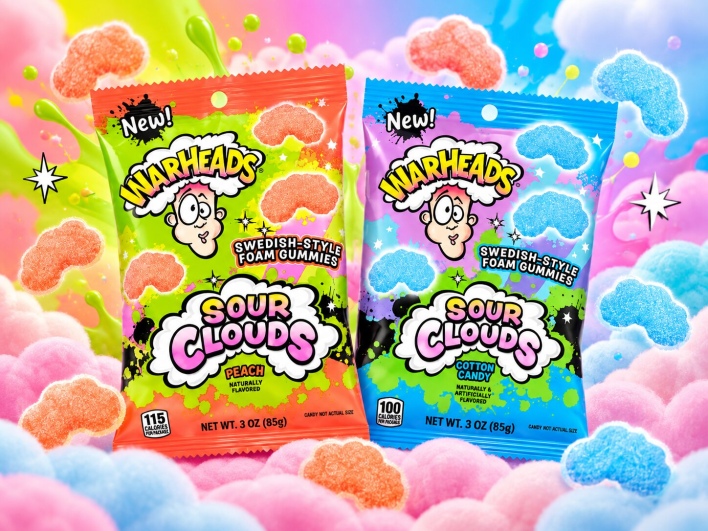 Warheads Sour Clouds: וורהדס גומי חמוץ בטעמי אפרסק וצמר גפן מתוק