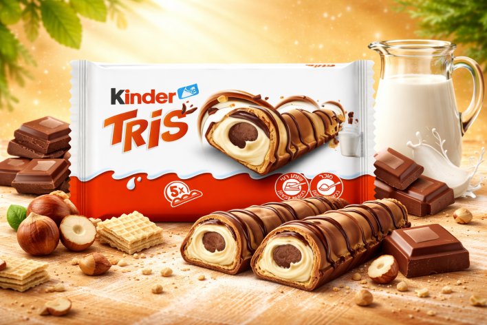 קינדר טריס – חטיף וופל אהוב עם קרם חלב וקקאו