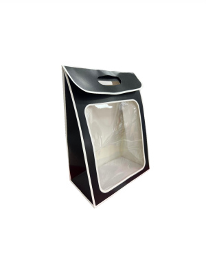 שקית קרטון חצי שקופה למשלוחי מנות - גודל S צבע שחור