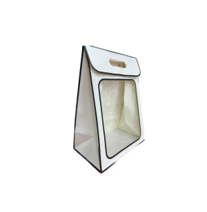 שקית קרטון חצי שקופה למשלוחי מנות - גודל S צבע לבן ומסגרת שחורה