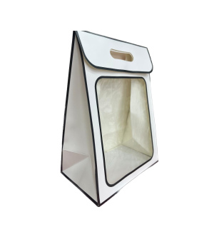 שקית קרטון חצי שקופה למשלוחי מנות - גודל M צבע לבן ומסגרת שחורה