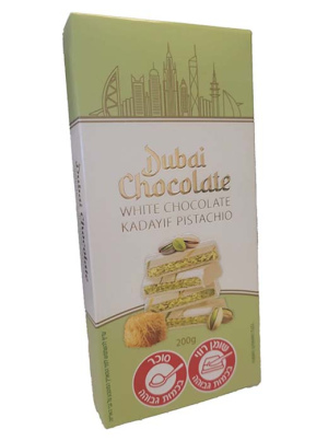 טבלת שוקולד לבן דובאי חלב ממולא פיסטוק וקדאיף 200g