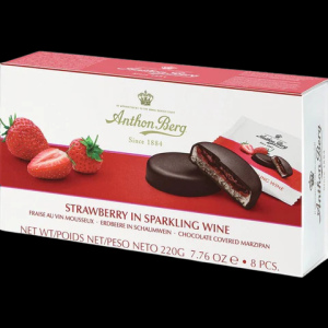 Anthon Berg - אנטון ברג שוקולד מריר ממולא מרציפן ותות ביין מבעבע 220g