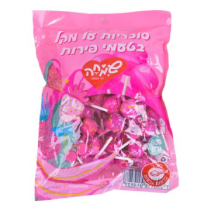 מארז סוכריות על מקל 12 גר בטעמי פירות אהבה 50 יח' - ורוד