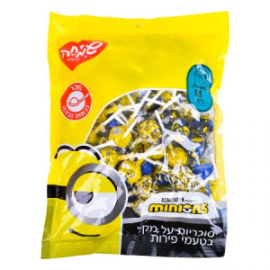 מארז סוכריות על מקל בטעמי פירות מיניונים 50 יח' 600 גר' בשקית