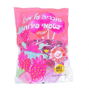 סוכריה על מקל - בטעמי פירות תות 48 יחידות - 18 גרם ליחי'