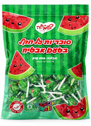 מארז סוכריות על מקל 12 גר' אבטיח 50 יח' 600 גרם