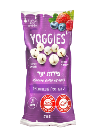 יוגיז פירות יער | חטיף עם פרי אמיתי בציפוי משולב עם יוגורט פרוביוטי | ללא גלוטן