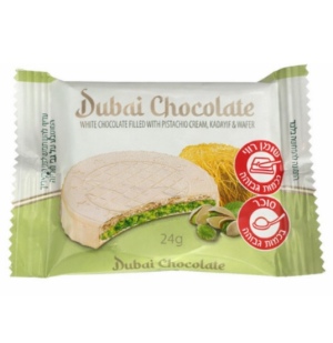 וופל שוקולד לבן דובאי במילוי קרם פיסטוק וקדאיף 24 גרם