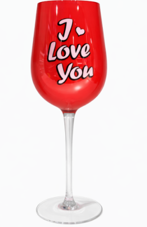 כוס יין רומנטית בעיצוב אדום “I Love You”