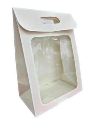 שקית קרטון חצי שקופה למשלוחי מנות – גודל S צבע לבן