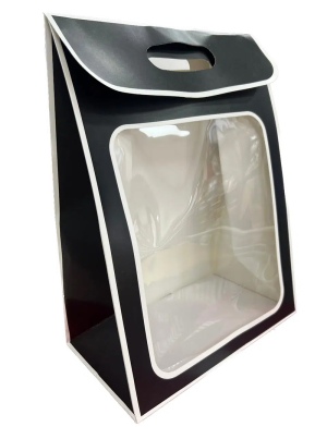 שקית קרטון חצי שקופה למשלוחי מנות – גודל S צבע שחור