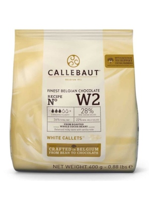 שוקולד לבן Callebaut W2 28% קליברים לאפייה והמסה 400 גרם