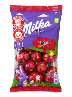 ביצי שוקולד מילקה DAIM במילוי שקדים וקרמל תוקף 31.07