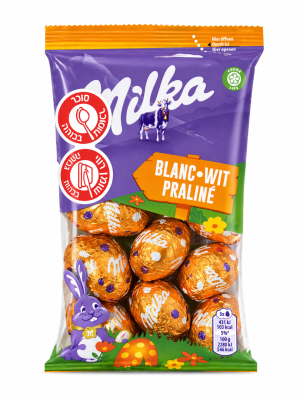 ביצי שוקולד מילקה לבן במילוי אגוזי לוז 81 גרם תוקף 31.07