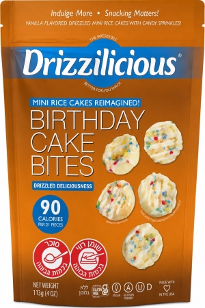 Drizzilicious מיני פריכיות אורז בזיגוג בטעם וניל עם סוכריות צבעוניות 113 גרם