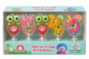 מארז דמויות - סוכריות על מקל מעוצבות בטעמי פירות 75 גרם