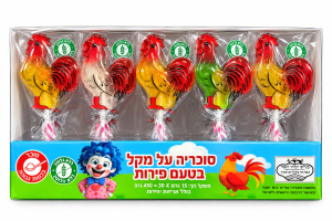 מארז תרנגולות - סוכריות על מקל מעוצבות בטעמי פירות 450 גרם