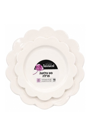 סט 16 צלחות פרלה קרם 8 גדולות ובינוניות