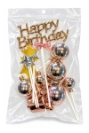 סט טופרים לעוגה Happy Birthday בגוון רוז גולד וכוכבים