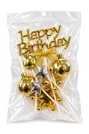 סט טופרים וקישוטים לעוגת יום הולדת זהב Happy Birthday