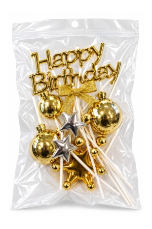 סט טופרים וקישוטים לעוגת יום הולדת זהב Happy Birthday