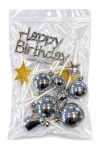 סט טופרים לעוגת יום הולדת כסף Happy Birthday