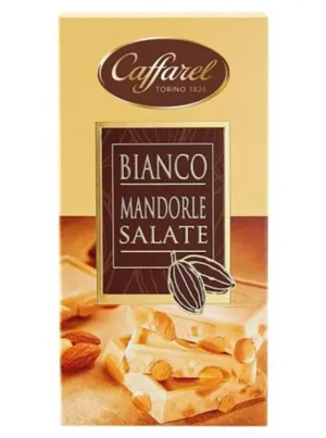 CAFFAREL טבלת שוקולד לבן עם שקדים שלמים 150g