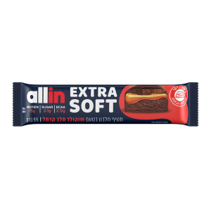 allin - חטיף חלבון בטעם שוקולד חלב וקרמל 60g